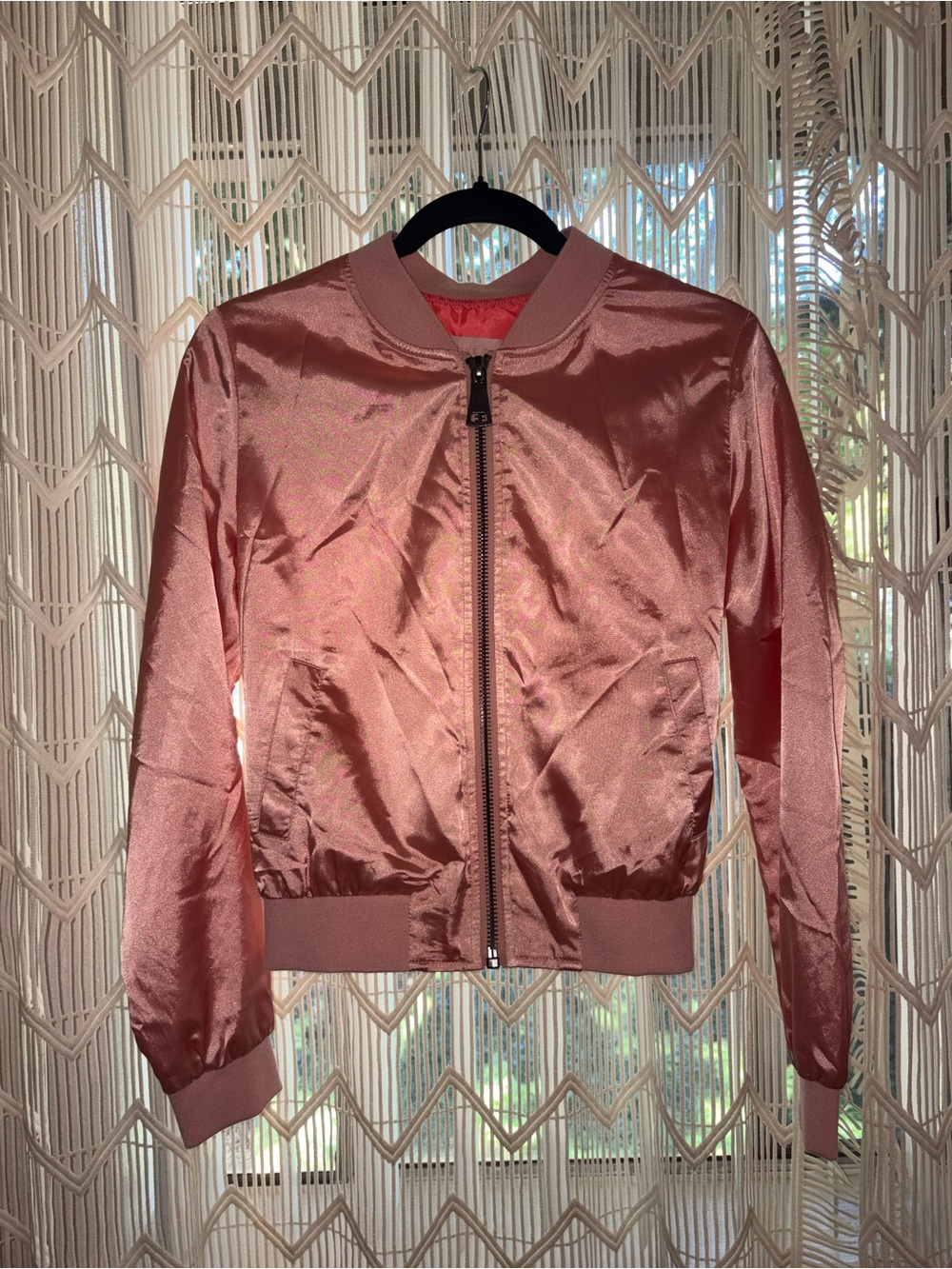 Love Tree Pink Satin Bomber Jacket
